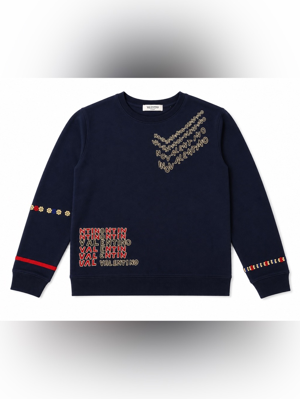 Valentino Dark Blue Sweatshirt with Gold and Red Embroidered Logos